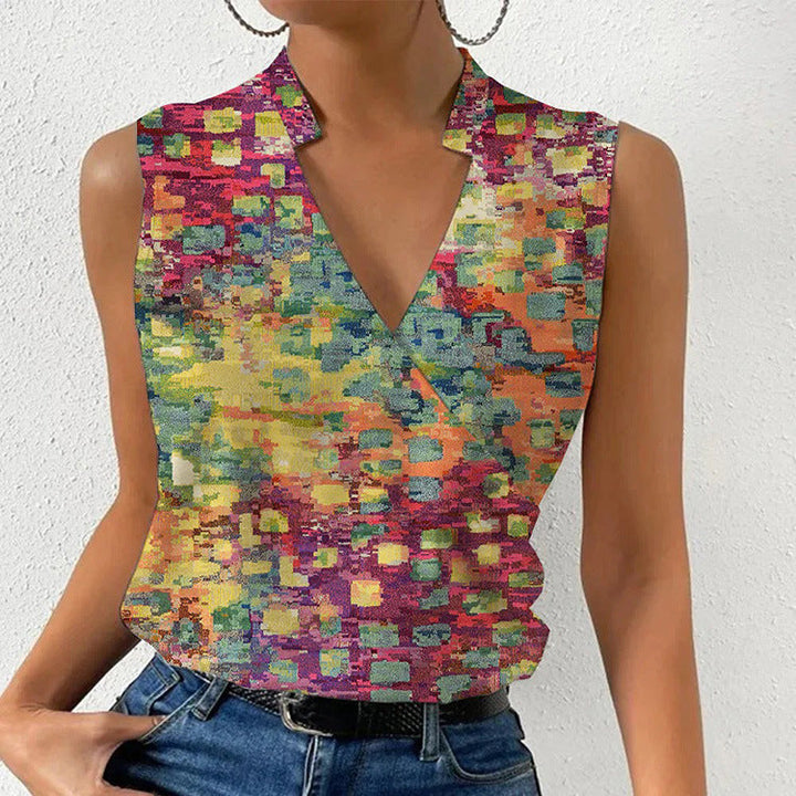 Isabelle Harris | Printed V-Neck Sleeveless Blouse For Women