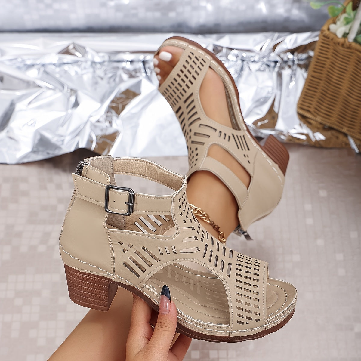 Nova | Women’s Cutout Block Heel Sandals with Comfort