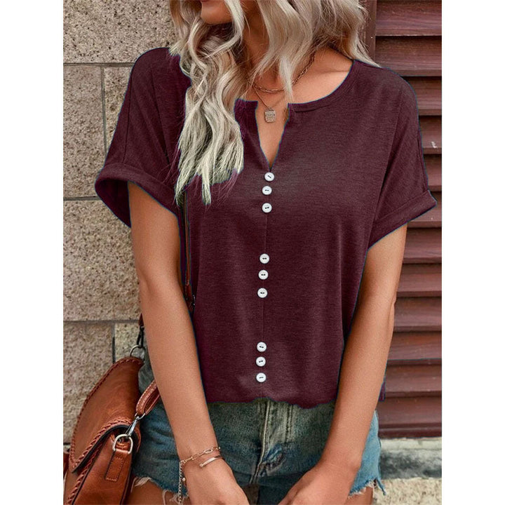 Millie Sutherland | Button-Detail V-Neck Top For Women