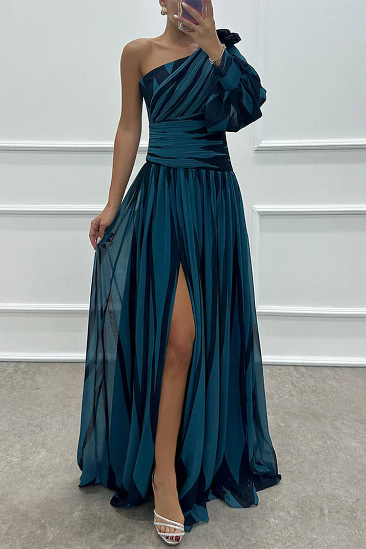 Chloe | Women’s Striped Maxi Dress with One-Shoulder Design
