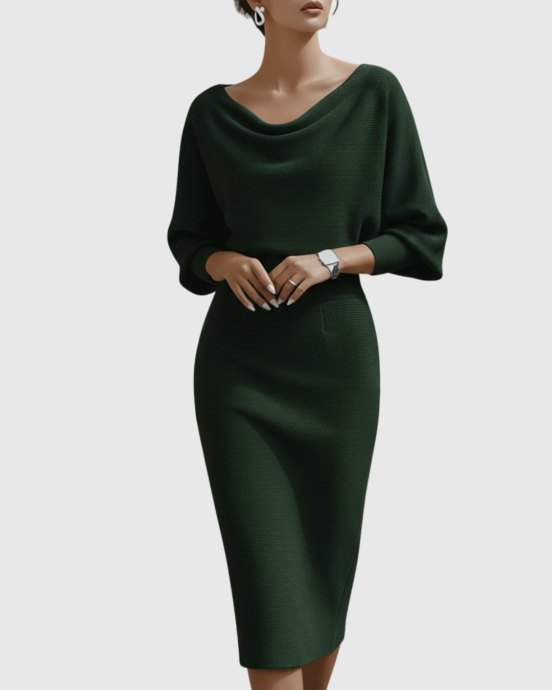 Celeste | Women’s Cowl Neck Midi Dress with Batwing