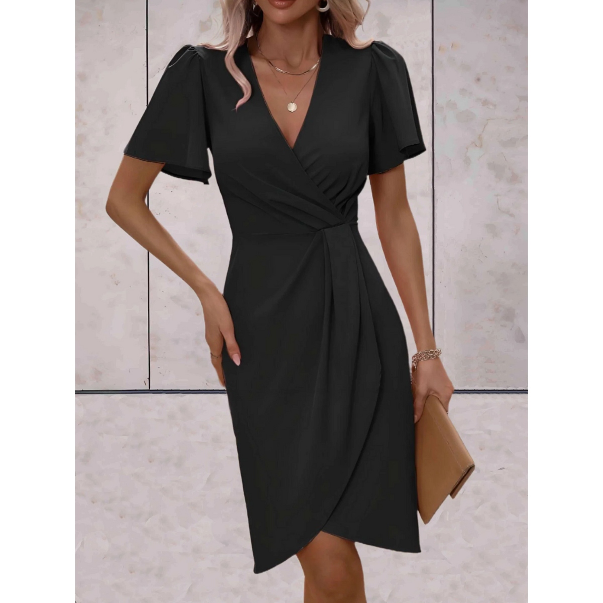 Evelina | Women’s Wrap Dress with V-Neck Flutter Sleeves