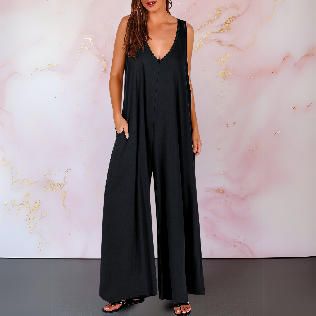 Aria | Women’s Wide Leg Sleeveless Jumpsuit with V-Neck
