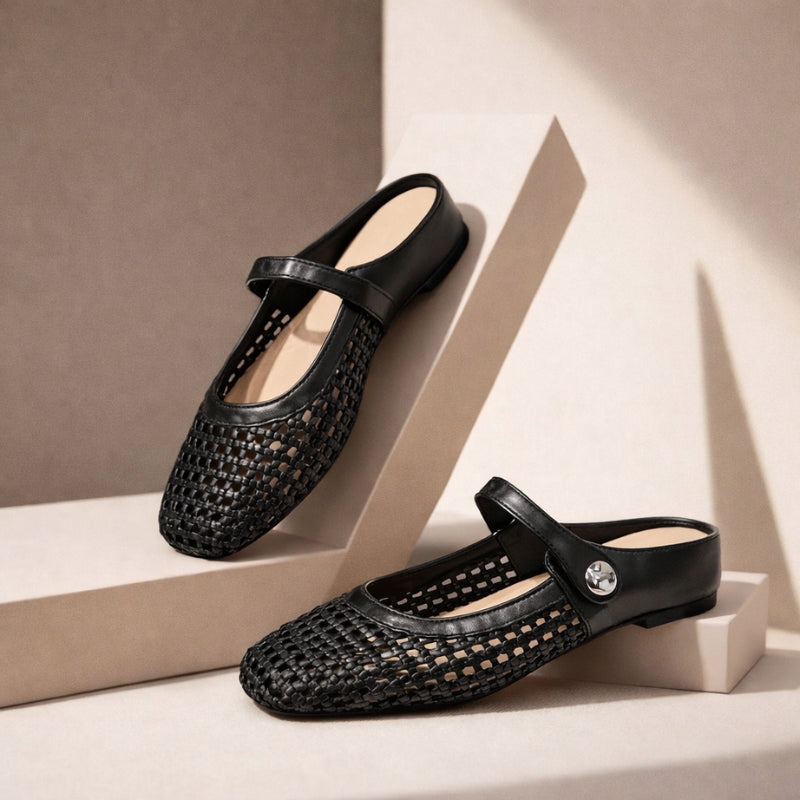 Mira | Women’s Woven Mule Flats with Strap