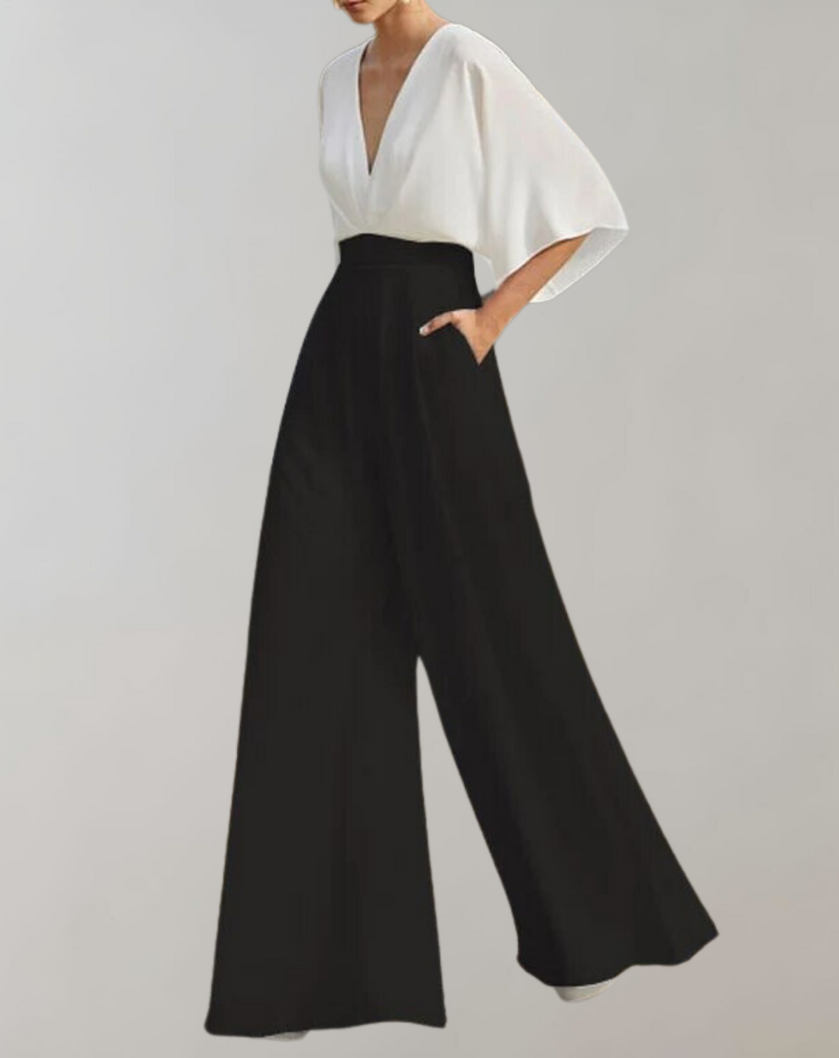 Serafina | Women’s V-Neck Wide-Leg Jumpsuit with Kimono Sleeves