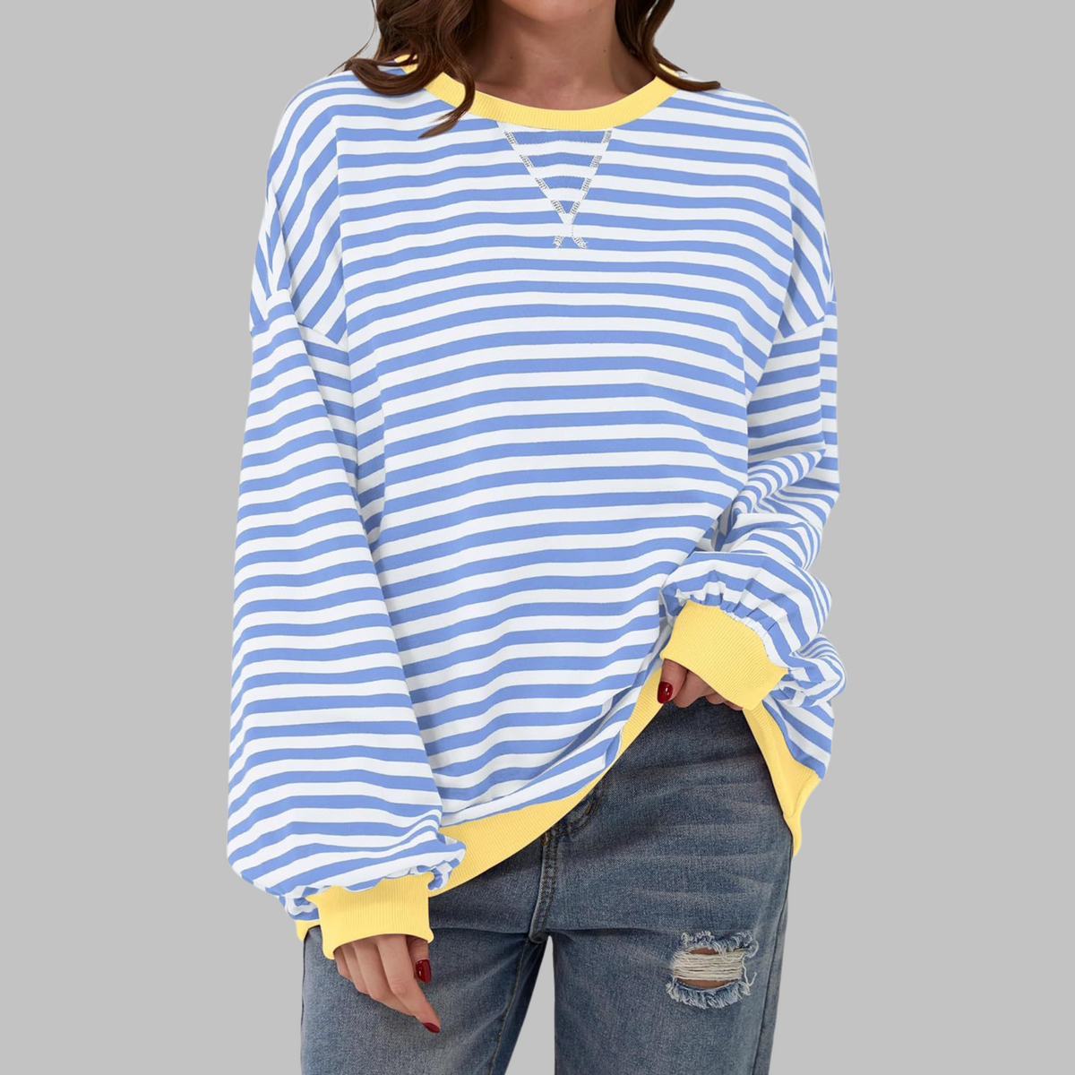 Remi | Women’s Oversized Striped Sweatshirt with Crew Neck