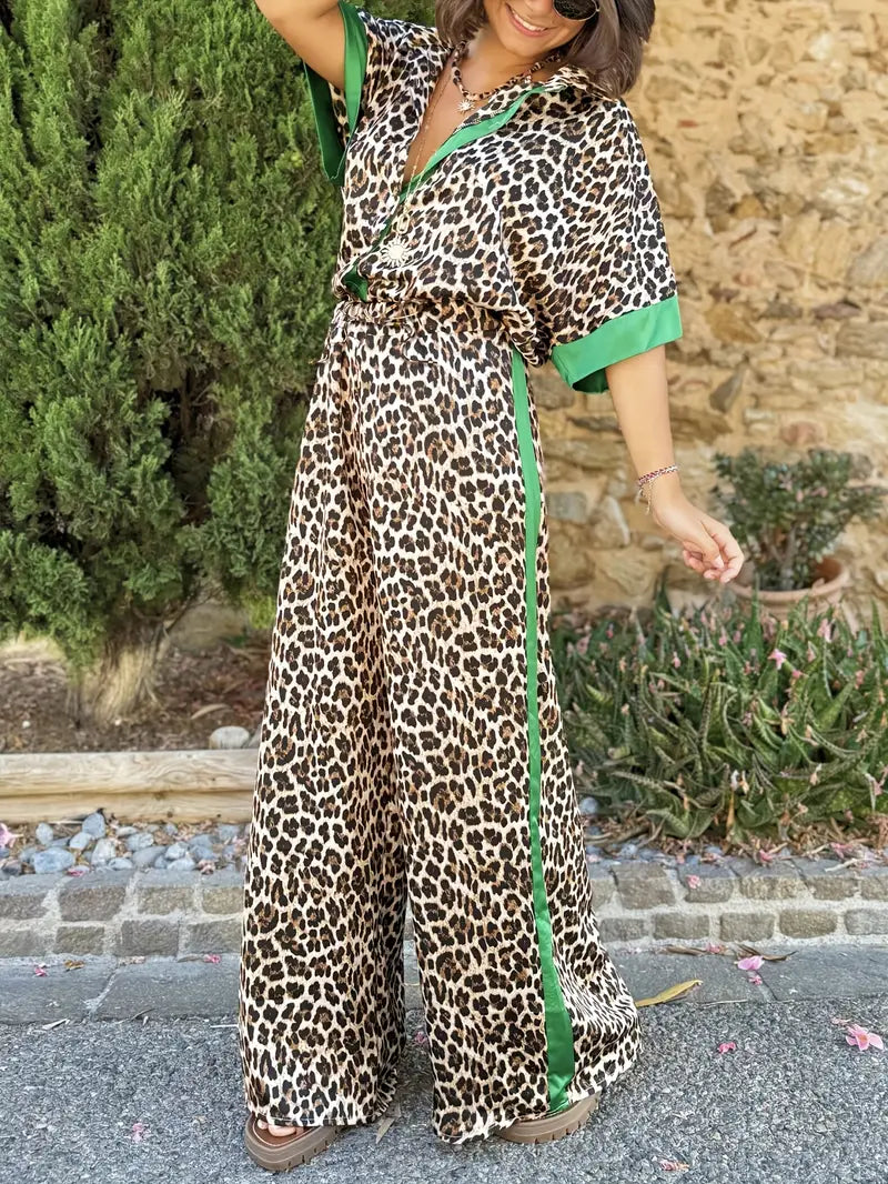 Maria | Women’s Fluid Leopard Print Ensemble with Wide-Leg