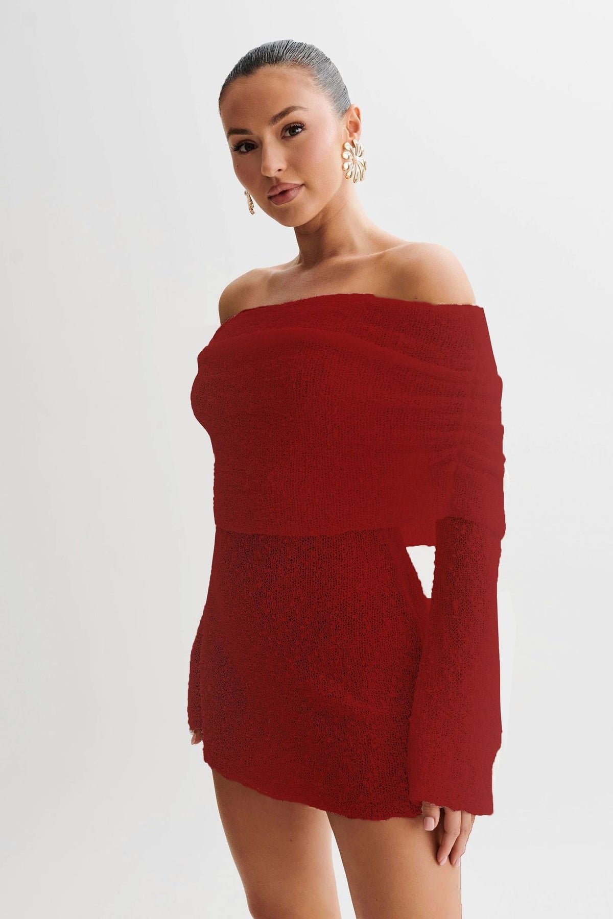 Isla Kelly | Off-Shoulder Knit Mini Dress For Women