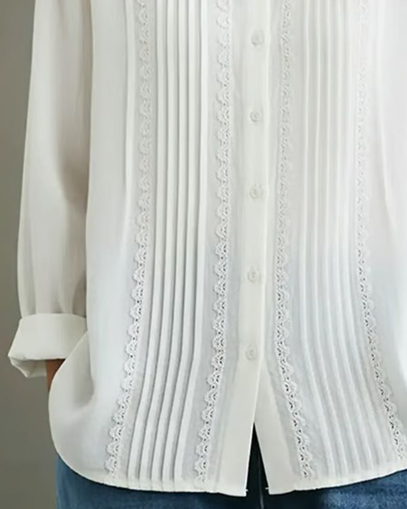 Clara | Women’s Pintuck Blouse with Lace Detail