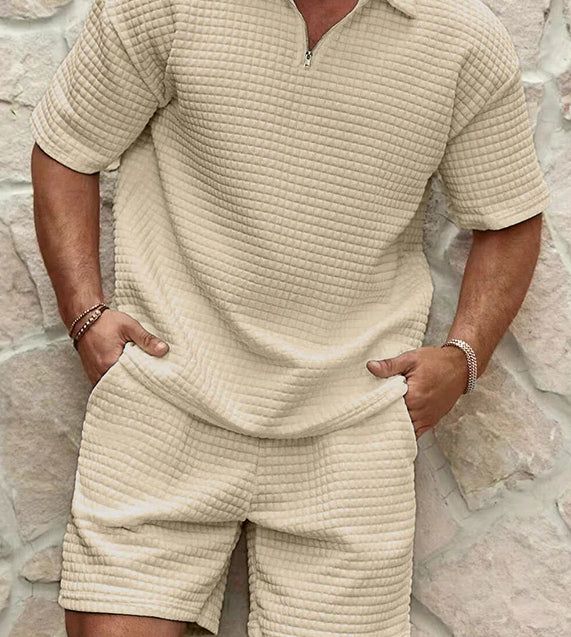 Elliot Bramwell | Textured Zip Polo &amp; Shorts Set For Men