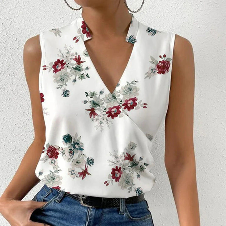 Isabelle Harris | Printed V-Neck Sleeveless Blouse For Women