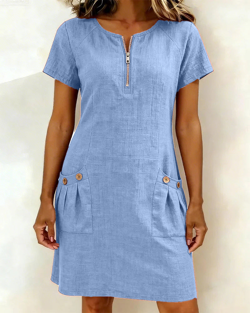 Pippa | Women’s Zip-Neck A-Line Mini Dress with Pockets