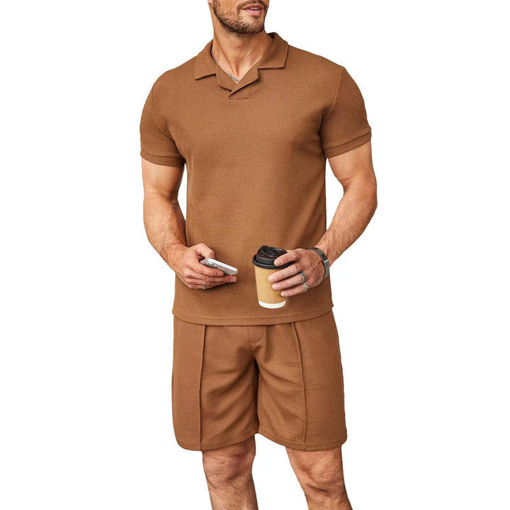 Grady Thornton | Waffle Knit Polo Shirt &amp; Shorts Set For Men