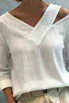 Vera | Women's Asymmetric V-Neck Long Sleeve Linen Look Top