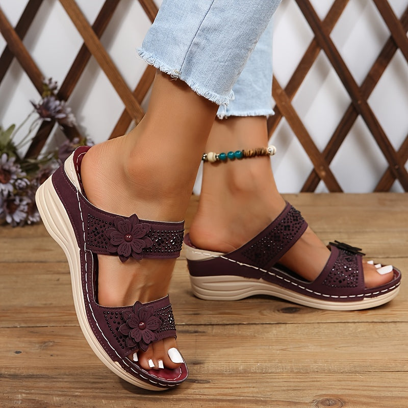 Delor | Women’s Floral Wedge Slides with Cushioned Comfort