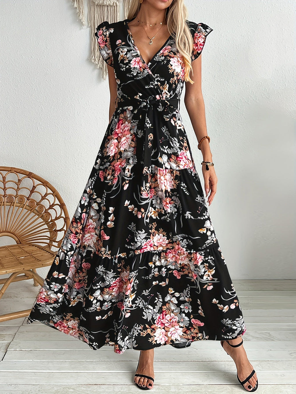 Ailany | Women’s Floral Swing Dress with Waist Tie