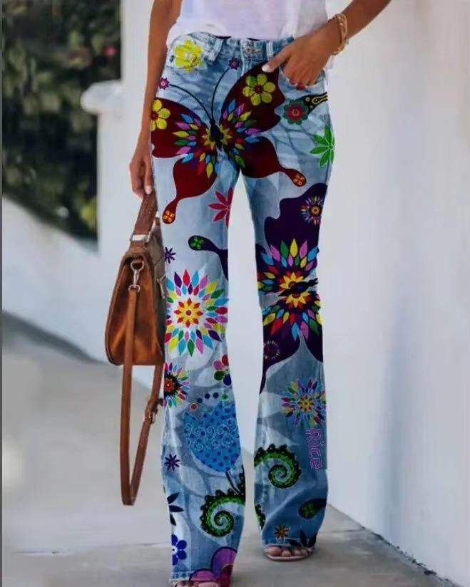 Dani | Women’s Floral Print Jeans with High Waist