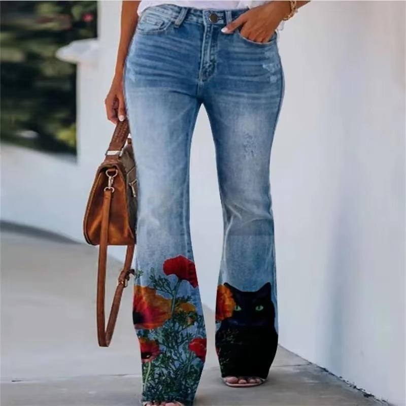 Dani | Women’s Floral Print Jeans with High Waist