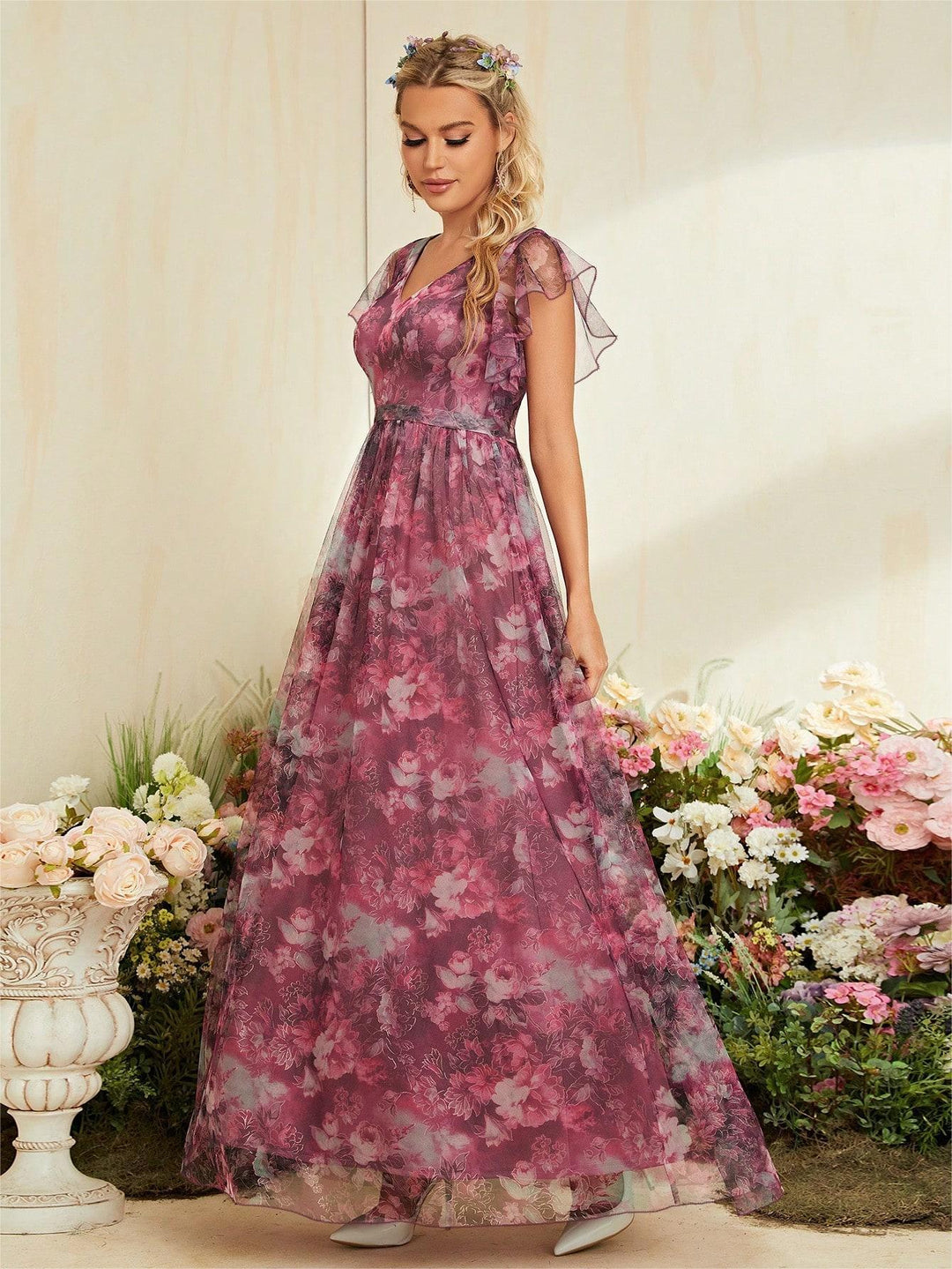 Isabella Reeves | Floral Graduation Dress With Tulle Overlay For Women