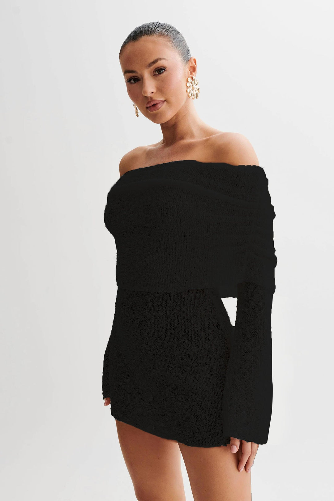 Isla Kelly | Off-Shoulder Knit Mini Dress For Women