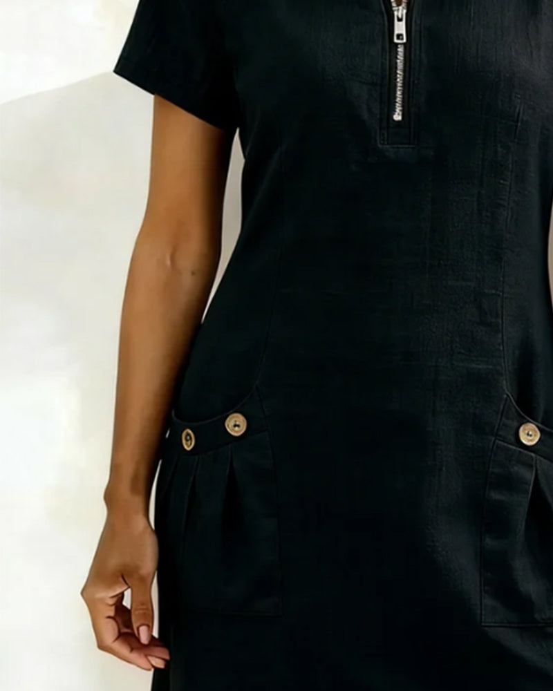 Pippa | Women’s Zip-Neck A-Line Mini Dress with Pockets