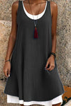 Sage | Women's Sleeveless Midi Dress Scoop Neck Faux Two-Piece Summer