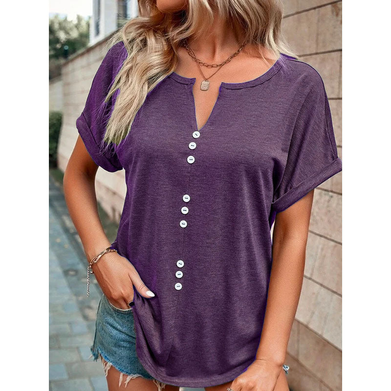 Millie Sutherland | Button-Detail V-Neck Top For Women