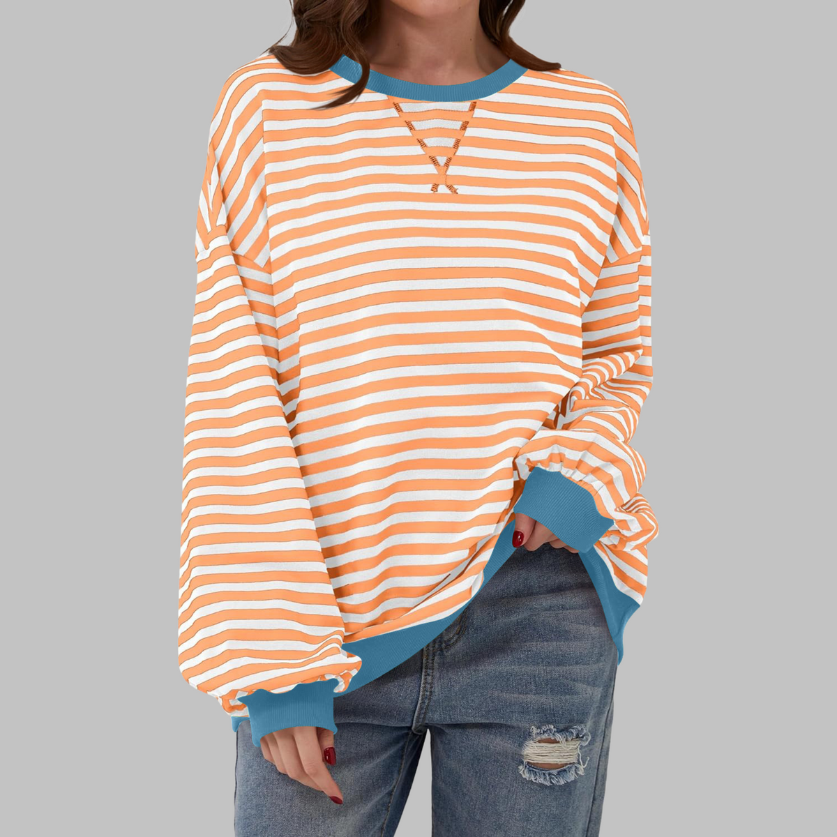 Remi | Women’s Oversized Striped Sweatshirt with Crew Neck