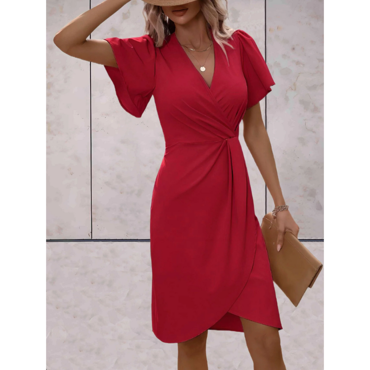 Evelina | Women’s Wrap Dress with V-Neck Flutter Sleeves