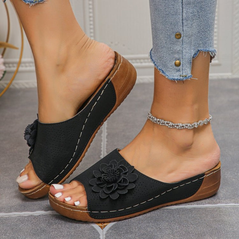 Flora | Women’s Slip-On Sandals with Cushioned Wedge