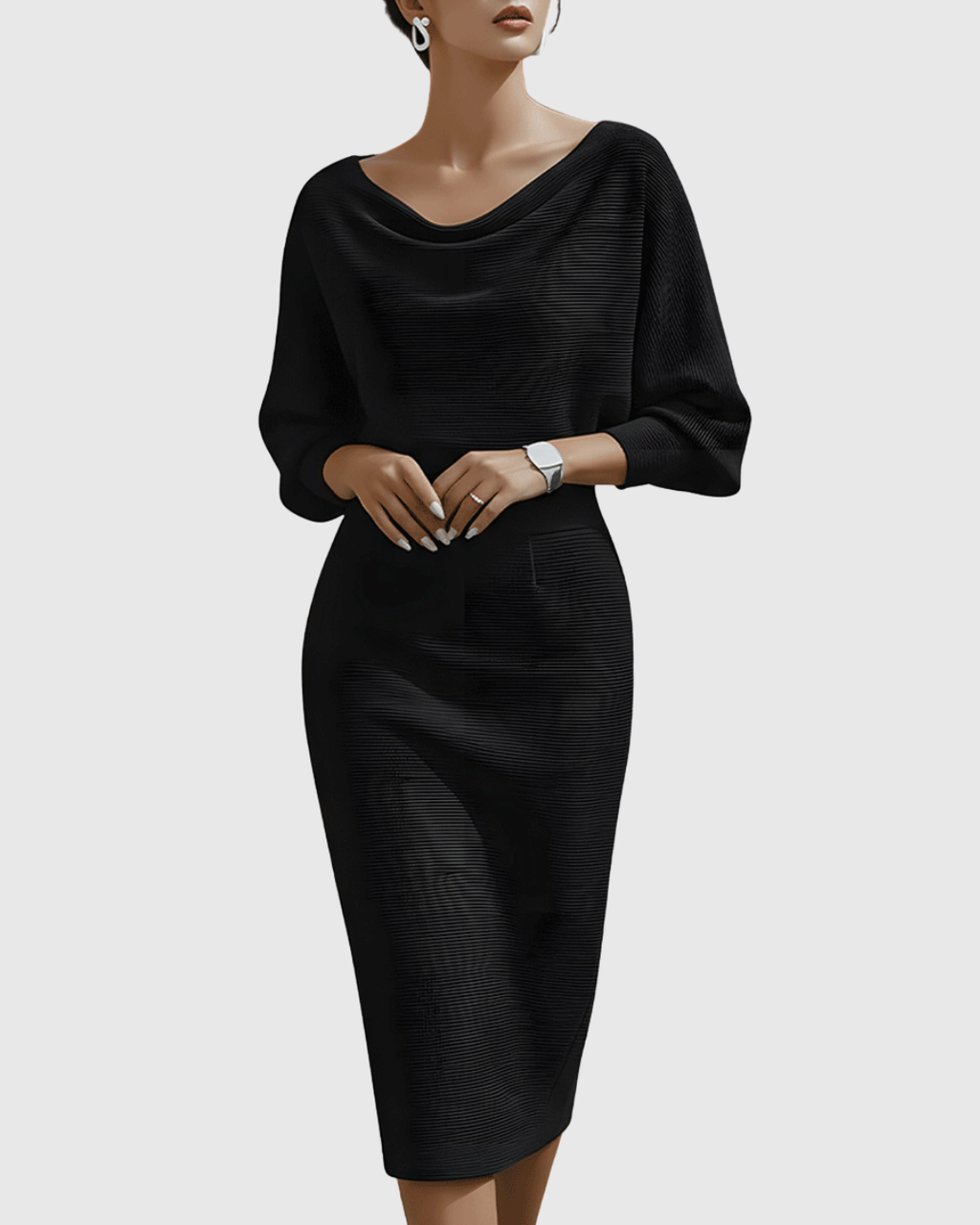 Celeste | Women’s Cowl Neck Midi Dress with Batwing