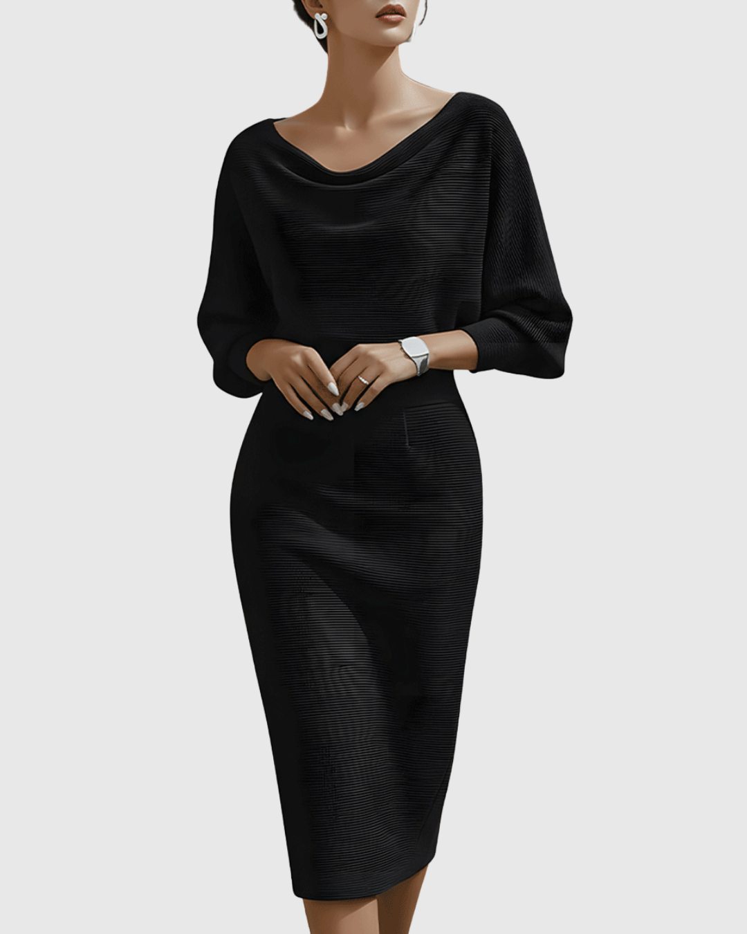 Celeste | Women’s Cowl Neck Midi Dress with Batwing