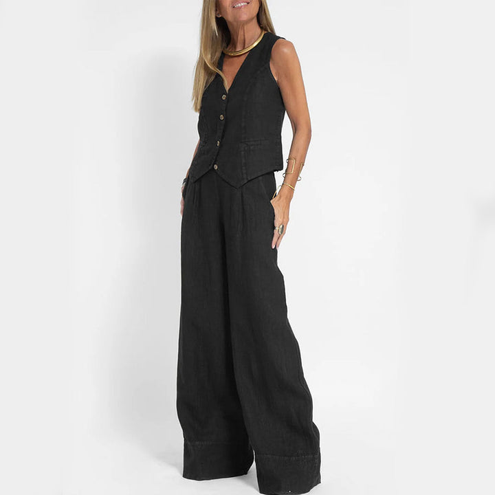 Emma Sheridan | Linen Vest &amp; Wide-Leg Pants Set For Women