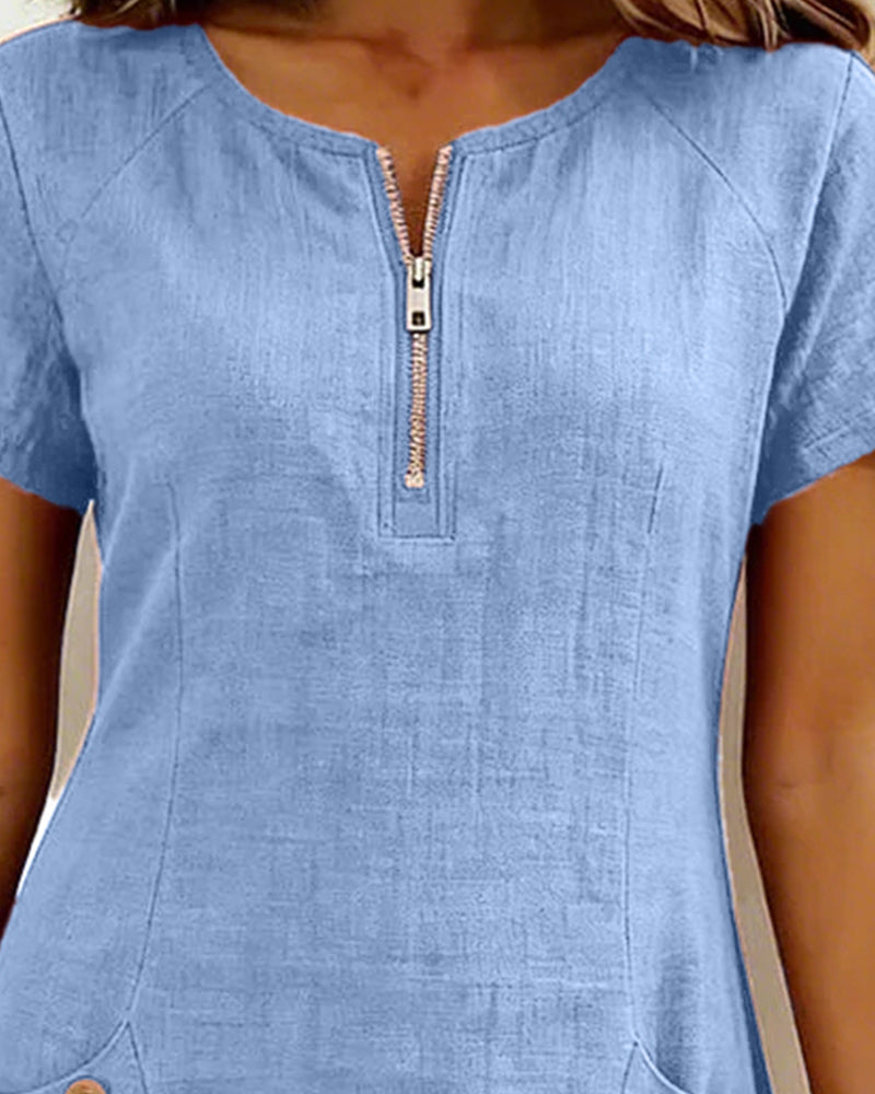Pippa | Women’s Zip-Neck A-Line Mini Dress with Pockets