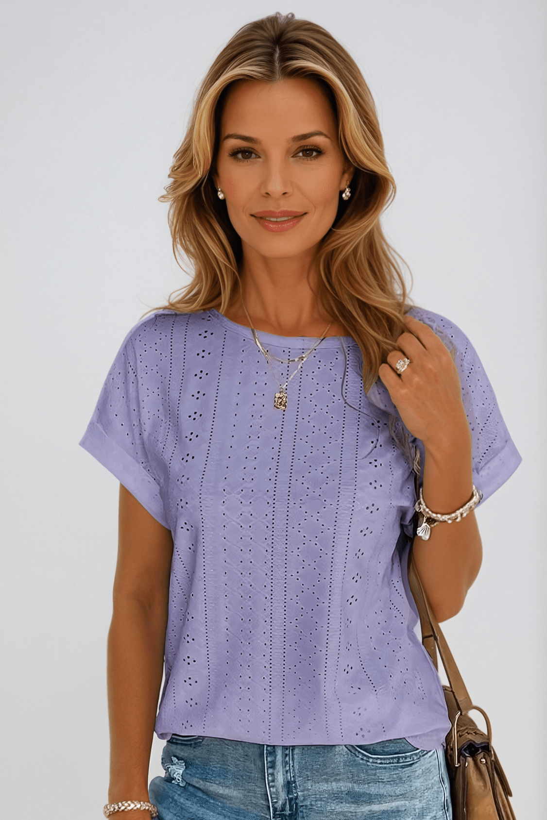 Clover | Women’s Eyelet Top with Crew Neck