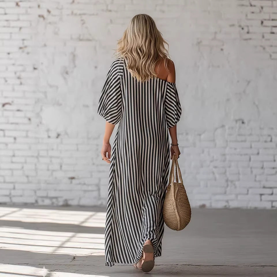 Sienna Walker | Striped Off-Shoulder Summer Dress For Women
