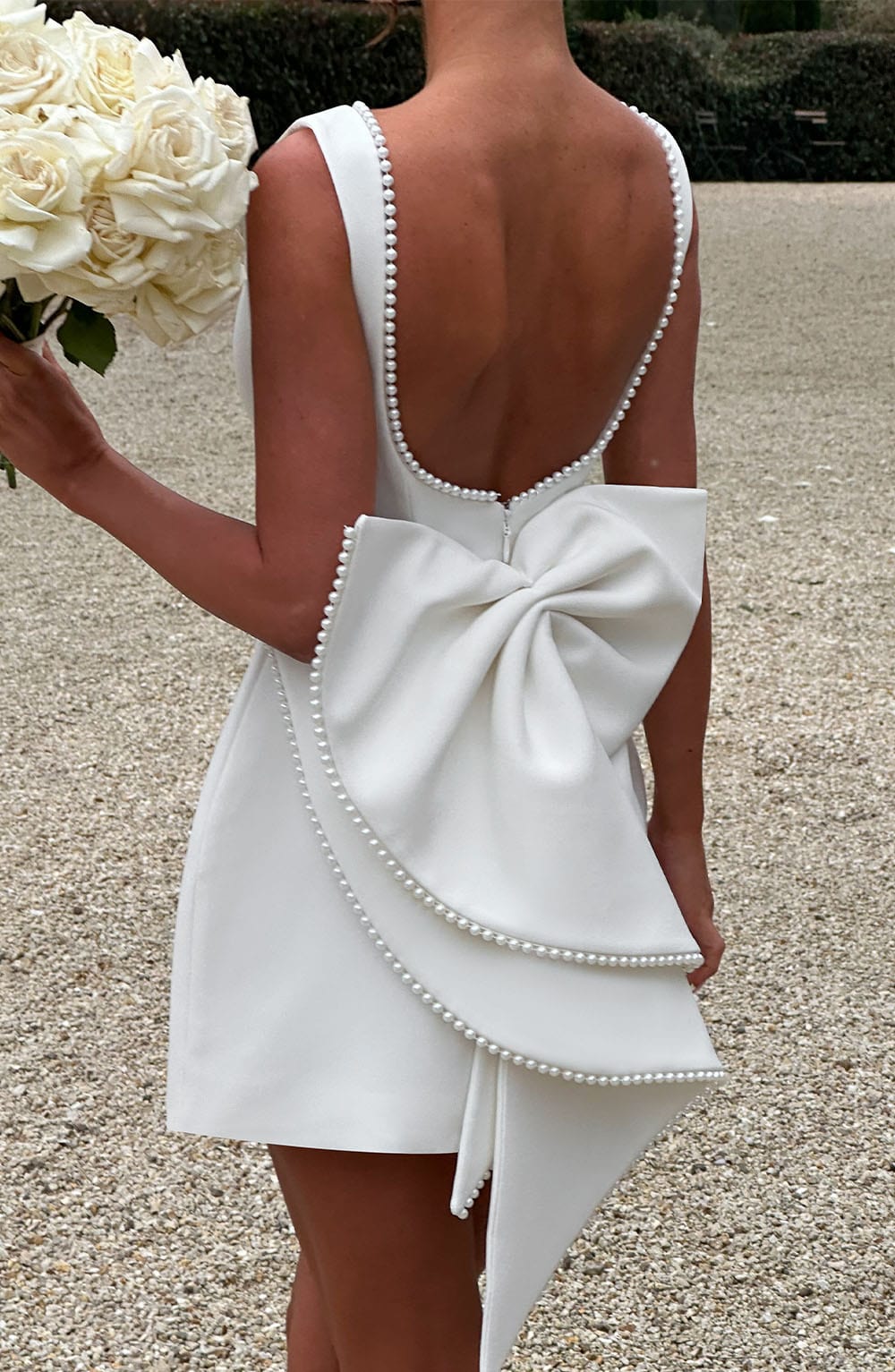 Alura | Women’s Pearl Trim Dress with Back Bow