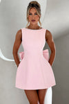 Alura | Women's Pearl Trim Bow Back A-Line Mini Dress