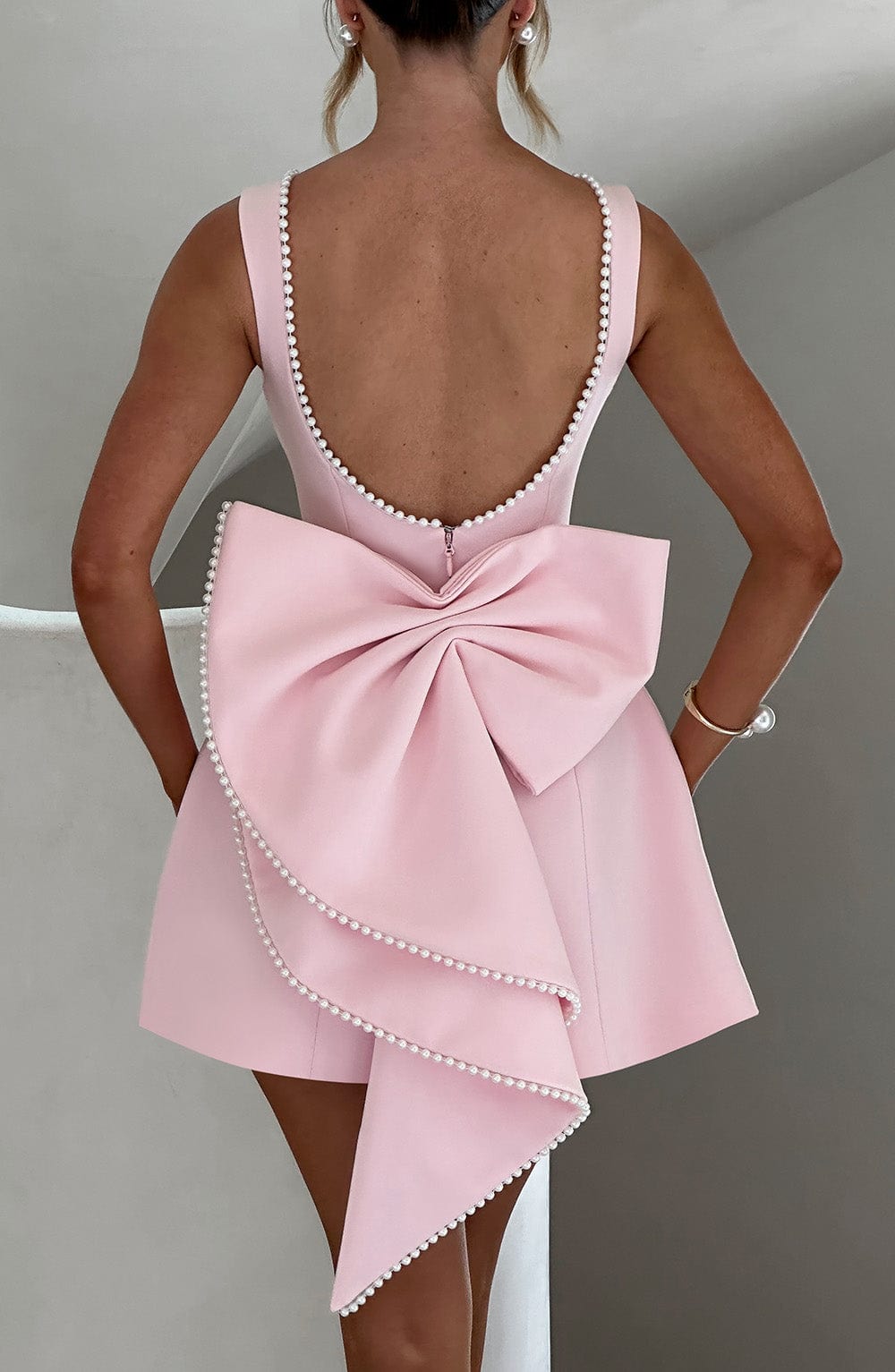 Alura | Women’s Pearl Trim Dress with Back Bow
