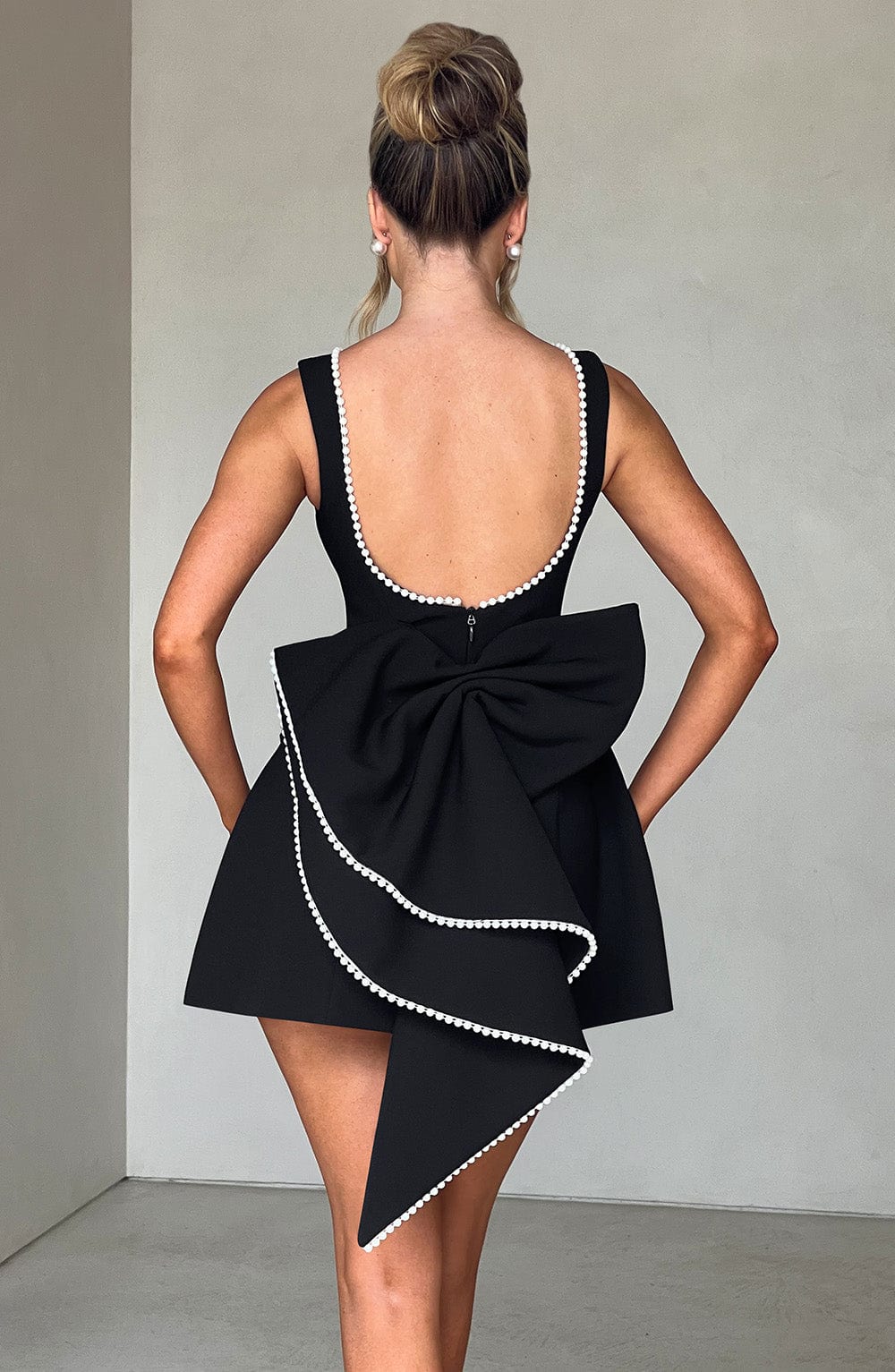 Alura | Women’s Pearl Trim Dress with Back Bow