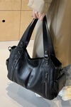 Faux Leather Shoulder Duffle Bag