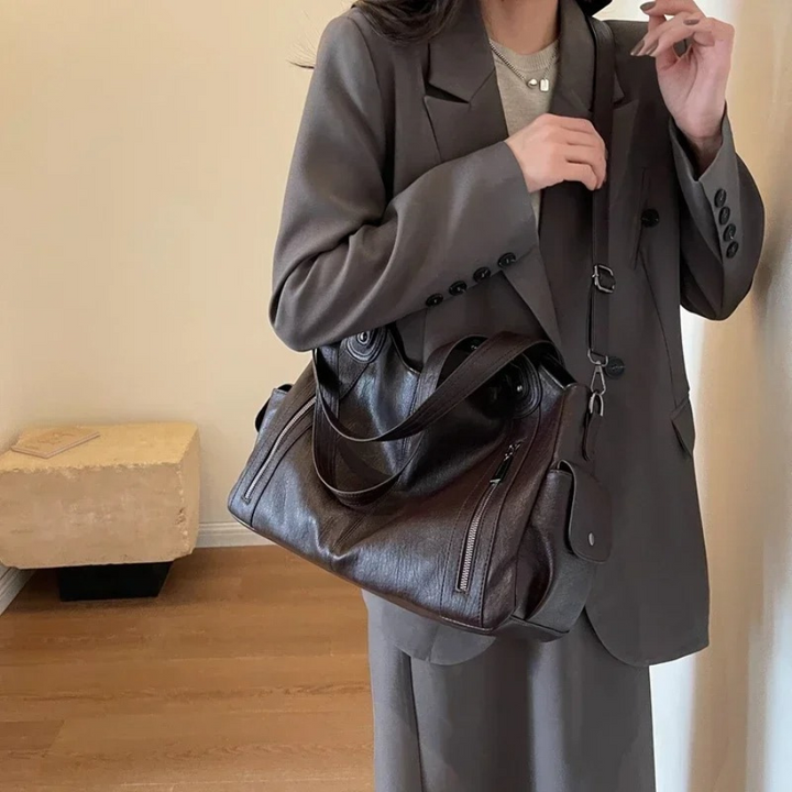 Faux Leather Shoulder Duffle Bag