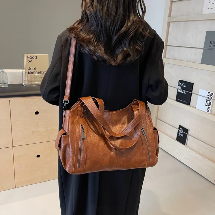 Faux Leather Shoulder Duffle Bag