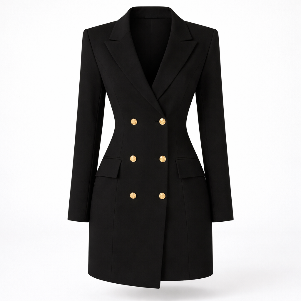 Olivia Crestwood | Black Blazer Mini Dress with Gold Buttons For Women