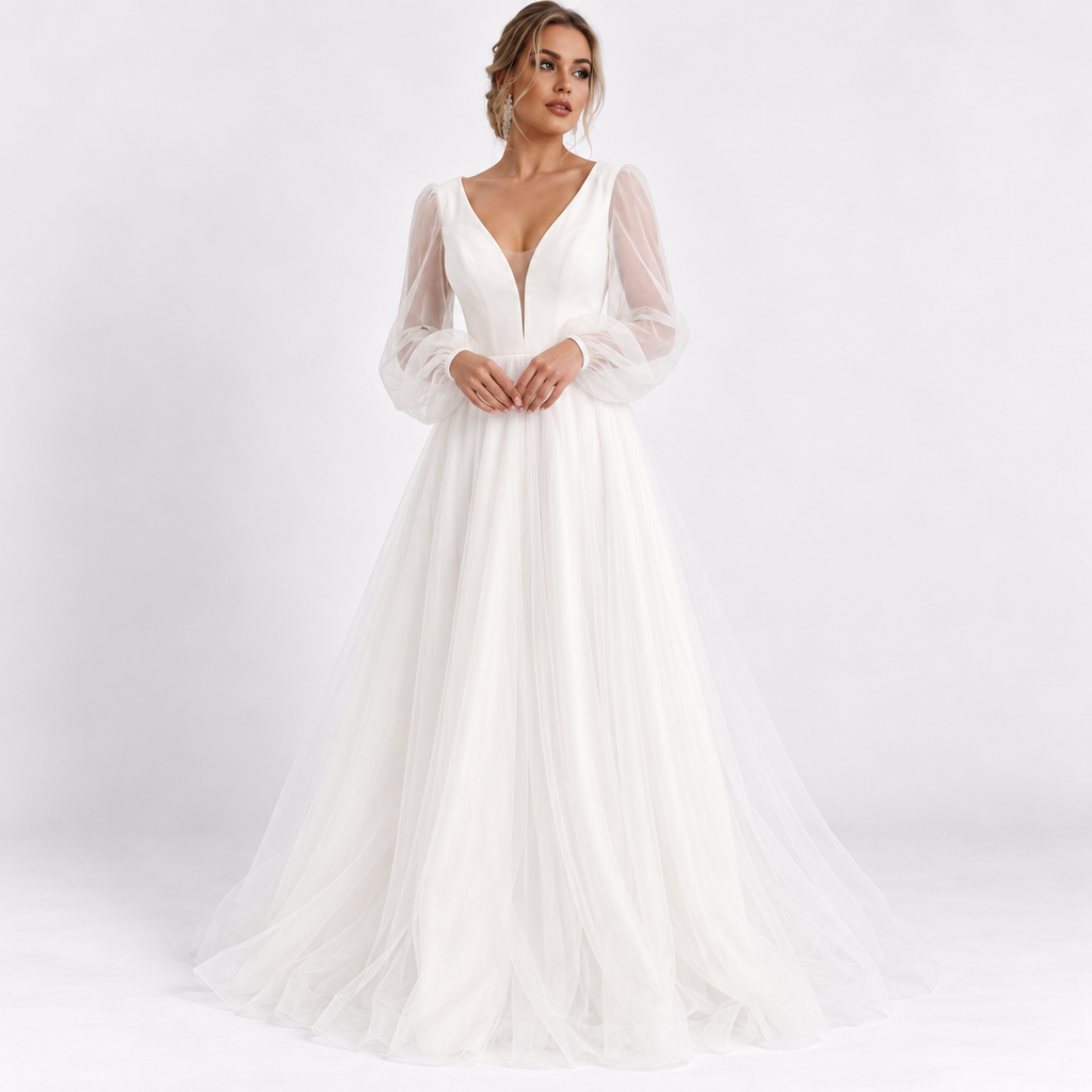 Ava Parker | Long Sleeve Tulle Wedding Dress For Women