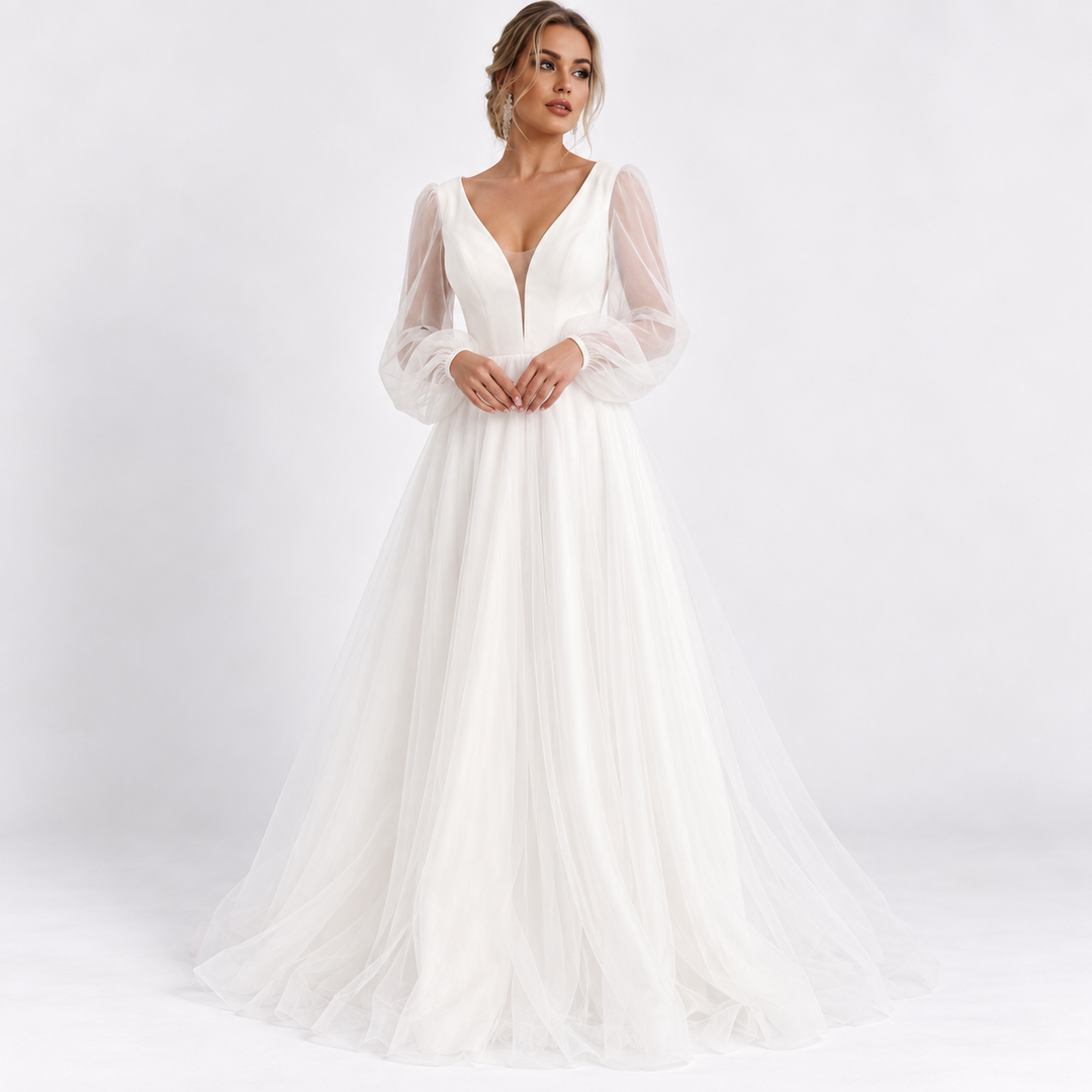 Ava Parker | Long Sleeve Tulle Wedding Dress For Women