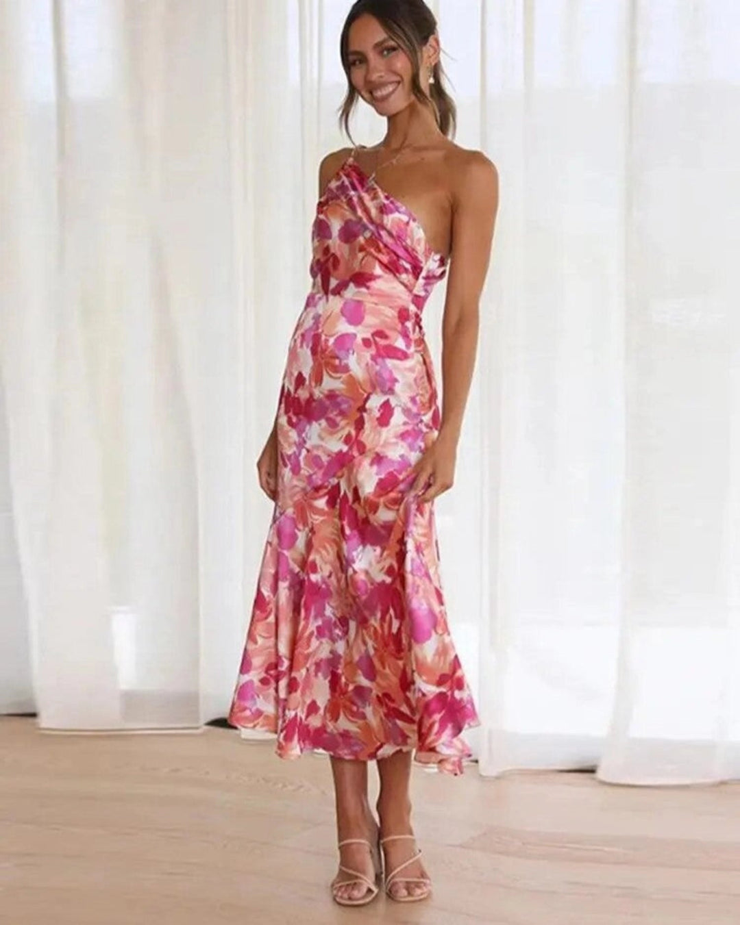 Sienna | Asymmetric Floral Print Midi Dress
