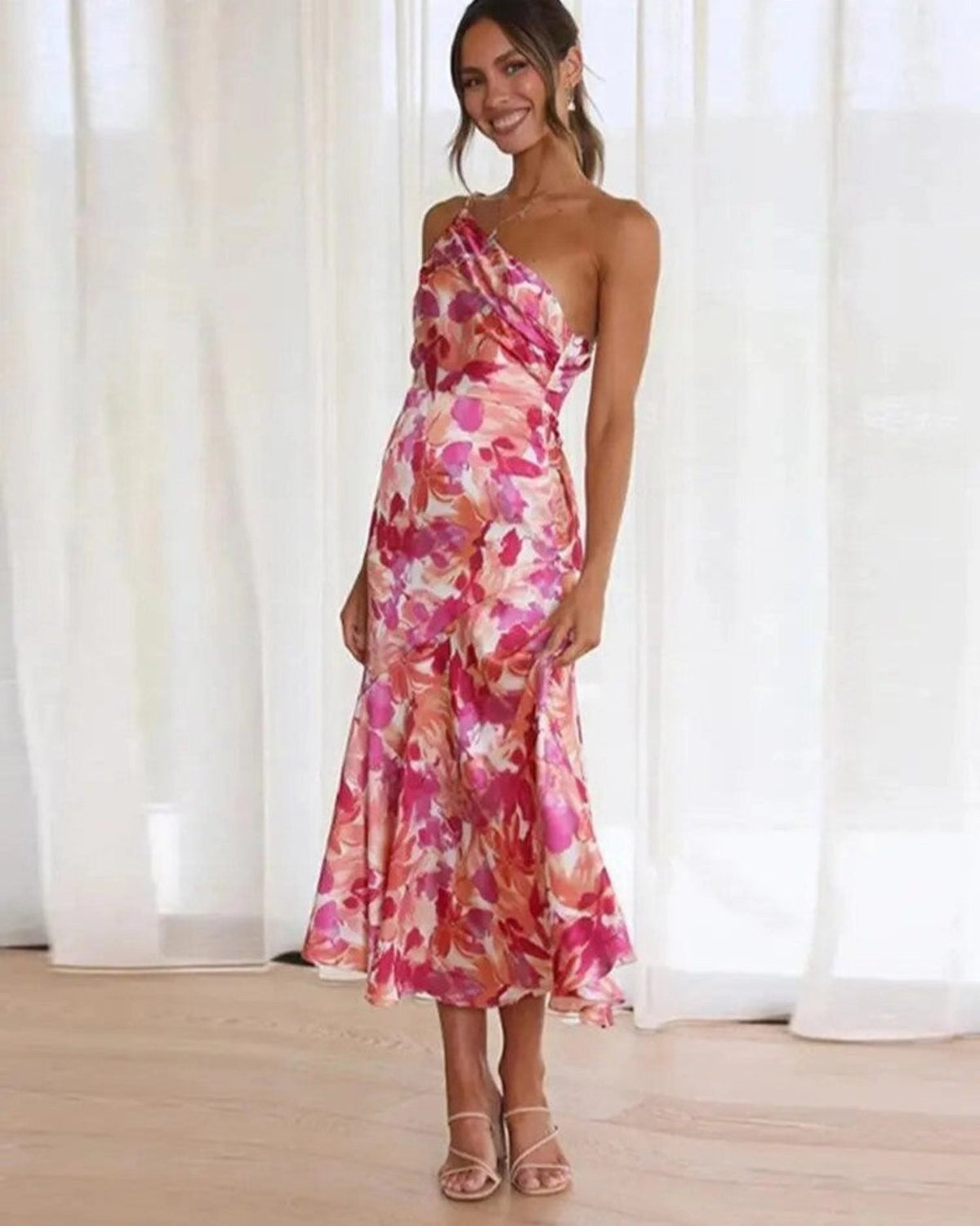 Sienna | Women’s Asymmetric Midi Dress with Floral Print