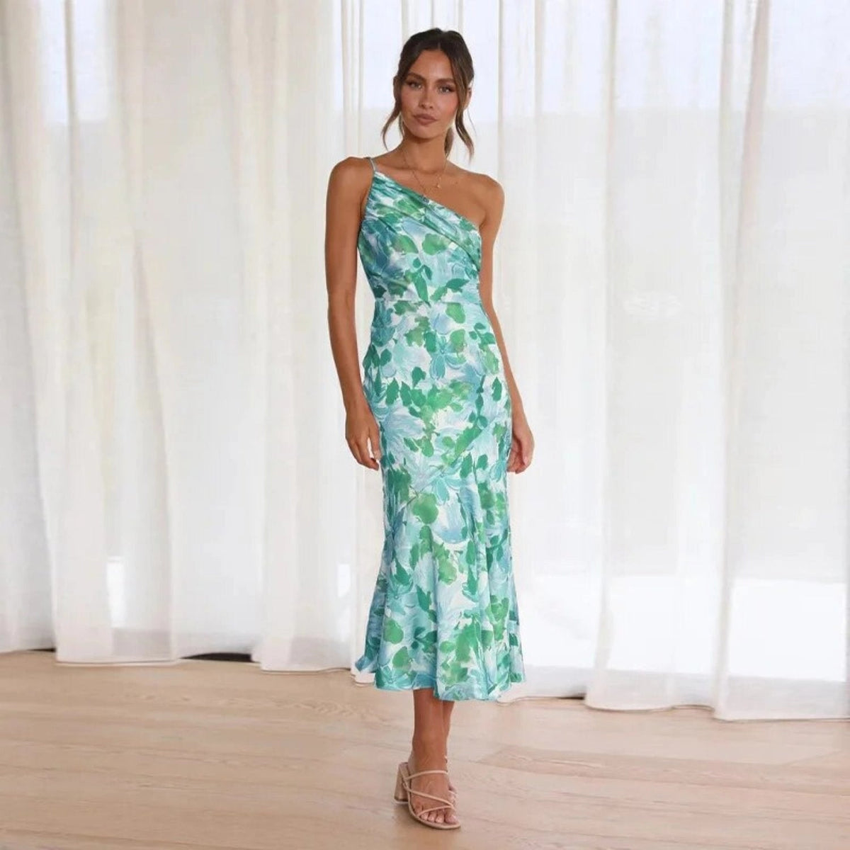 Sienna | Women’s Asymmetric Midi Dress with Floral Print