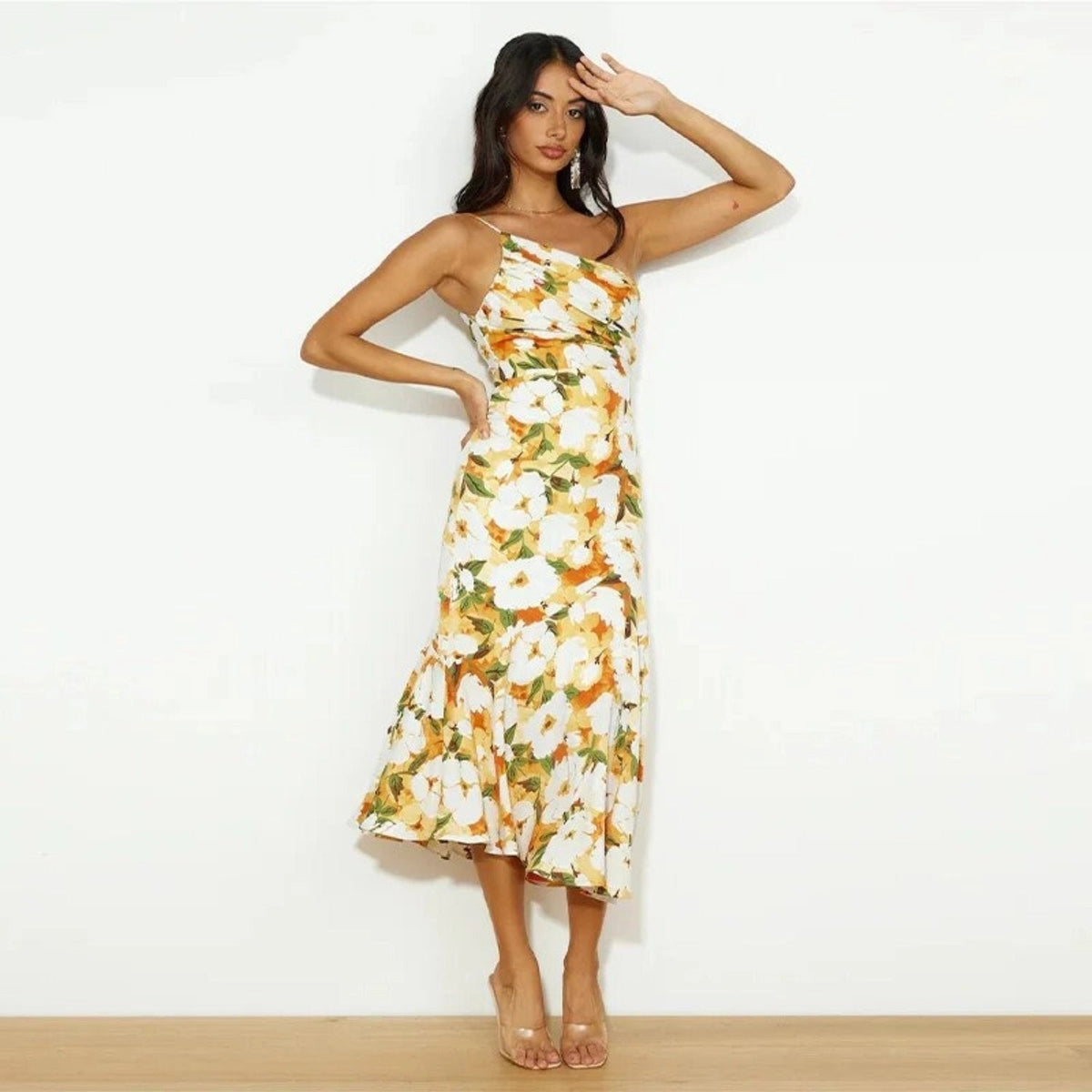 Sienna | Women’s Asymmetric Midi Dress with Floral Print